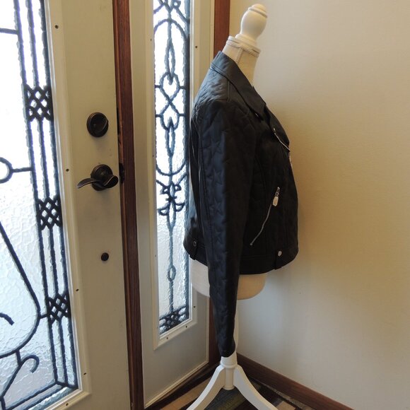 Express Faux Leather Quilted Moto Jacket NWT – Star Stitching – Black – Size L - Picture 4 of 8